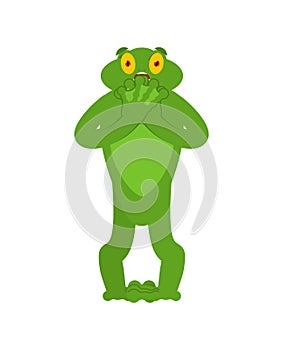 Frog scared OMG emotion. Toad Oh my God emoji. Frightened Anuran. Vector illustration