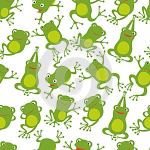 Frog seamless pattern. Cartoon cute frogs kids repeating texture