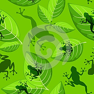 Frog shapes on Green Leaves Vector Sesmless Textile Pattern Design photo