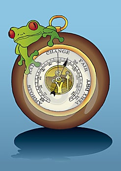 frog sitting on barometer