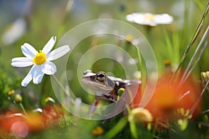 Frog sitting in the grass created with ai