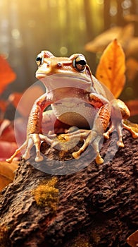 Frog sitting on a log in the forest