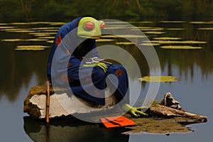 Frog sitting on a pond. Grenouille zen.