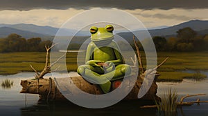 Frog sitting on a pond. Grenouille zen.