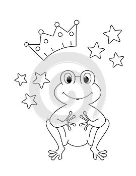 Frog stars and crown coloring page for kids