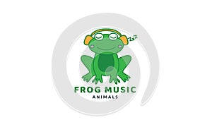 Frog or toad with music cute cartoon  logo vector  illustration