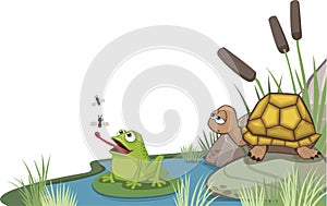 Frog and turtle at the pond corner design