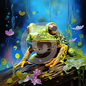 Frog on the wall. Frog peeking out.