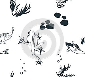 Frog water japanese chinese oriental vector ink style design elements illustration