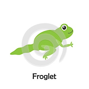 Froglet in cartoon style, pond card for kid, preschool activity for children, vector illustration