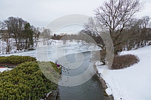 Frogner park Pond during winter, Oslo, Norway