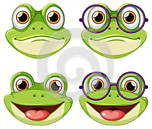 Frogs with expressive faces and glasses