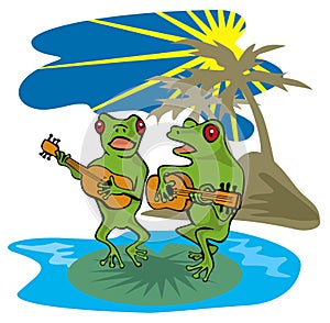 Frogs singing and playing guitar