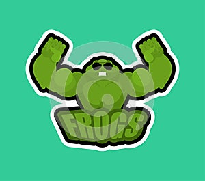 Frogs sport logo. Toad Sports team club emblem. Toads Animal mascot gaming sign. Strong anuran beast symbol photo