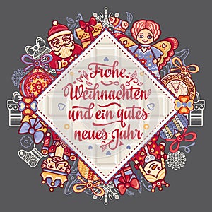 Frohe Weihnachten. Neues Jahr. Congratulations in German language. Happy Christmas in Deutschland.