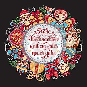 Frohe Weihnachten. Neues Jahr. Congratulations in German language. Happy Christmas in Deutschland.