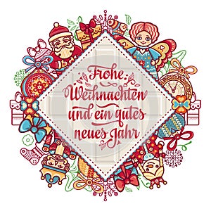 Frohe Weihnachten. Neues Jahr. Congratulations in German language. Happy Christmas in Deutschland.