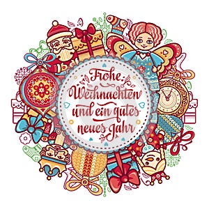 Frohe Weihnachten. Neues Jahr. Congratulations in German language. Happy Christmas in Deutschland.