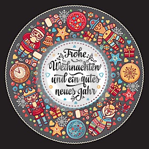 Frohe Weihnachten. Neues Jahr. Congratulations in German language. Happy Christmas in Deutschland.