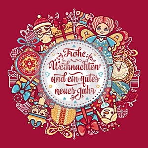 Frohe Weihnachten. Neues Jahr. Congratulations in German language. Happy Christmas in Deutschland.