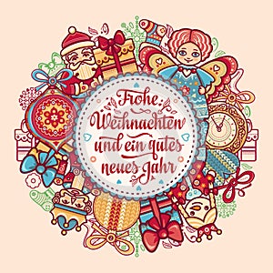 Frohe Weihnachten. Neues Jahr. Congratulations in German language. Happy Christmas in Deutschland.