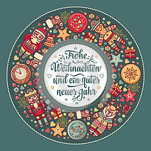 Frohe Weihnachten. Neues Jahr. Congratulations in German language. Happy Christmas in Deutschland.
