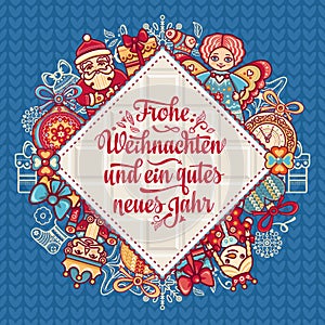 Frohe Weihnachten. Neues Jahr. Congratulations in German language. Happy Christmas in Deutschland.