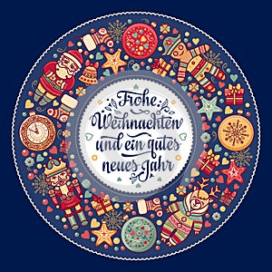 Frohe Weihnachten. Neues Jahr. Congratulations in German language. Happy Christmas in Deutschland.