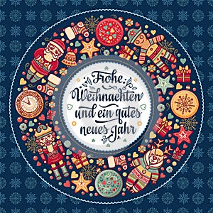 Frohe Weihnachten. Neues Jahr. Congratulations in German language. Happy Christmas in Deutschland.