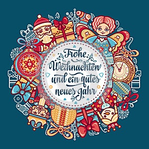 Frohe Weihnachten. Neues Jahr. Congratulations in German language. Happy Christmas in Deutschland.