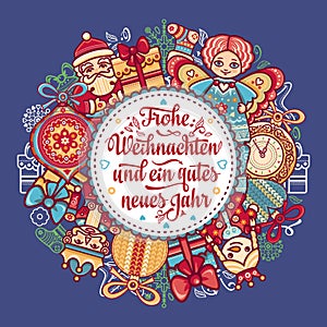 Frohe Weihnachten. Neues Jahr. Congratulations in German language. Happy Christmas in Deutschland.