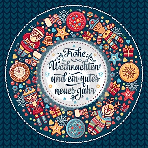 Frohe Weihnachten. Neues Jahr. Congratulations in German language. Happy Christmas in Deutschland.