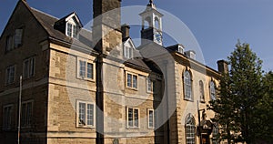 View towards the Blue House, historic almshouse, Frome, Somerset, England