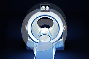 Fronr view of MRI SCANNER - Magnetic resonance imaging  device in Hospital 3D rendering  . Medical Equipment and Health Care