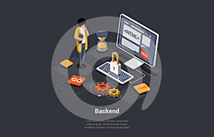 Front, Back End Of Development, Responsive Web Design, Website Interface, Coding and Programming. Character Develop New