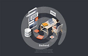 Front And Back End Of Development, Responsive Web Design, Website Interface, Coding and Programming. IT Developer
