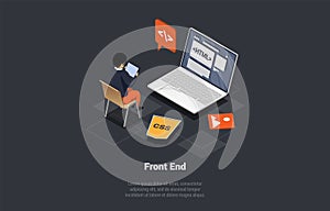 Front And Back End Of Development, Responsive Web Design, Website Interface and Programming. Man Developer Coding