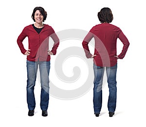 Front and back full portrait of a woman,arms hip