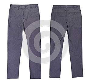 Front and back gray casual chinos pants