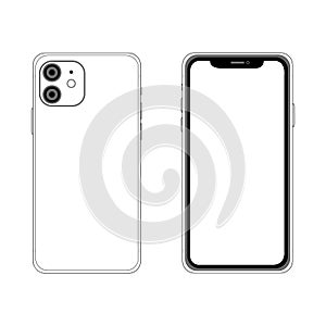 Front and back side Iphone 11. Vector simple graphic illustration. Icon smartphone isolated on background.