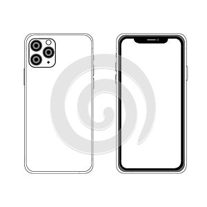 Front and back side new Iphone 11 Pro Max. Vector simple graphic illustration.