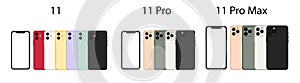 Front and back side new Iphone 11 Pro Max. Vector simple graphic illustration.