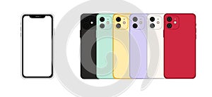 Front and back side new Iphone 11. Vector simple graphic illustration.