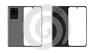 Front and back side new model SAMSUNG Galaxy S20 Ultra smartphone. Vector illustration.