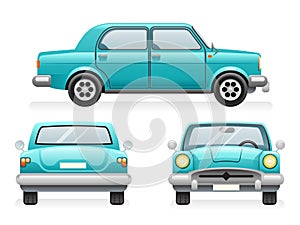 Front Back Side Point View Retro Car Icons Set Design Transport Clipart Symbols Vector Illustration photo