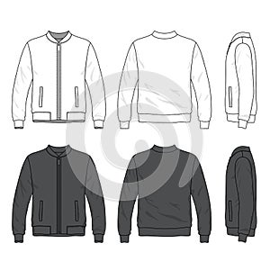 Front, back and side views of blank bomber jacket with zipper photo