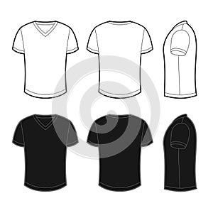 Front, back and side views of blank t-shirt