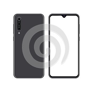 Front and back side Xiaomi Mi9. Vector simple graphic illustration. Icon smartphone isolated on background. Concept for
