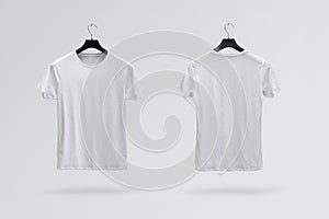 Front and back sides of male white cotton t-shirt