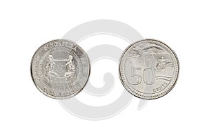 Front and back of Singapore coin 50 cent.